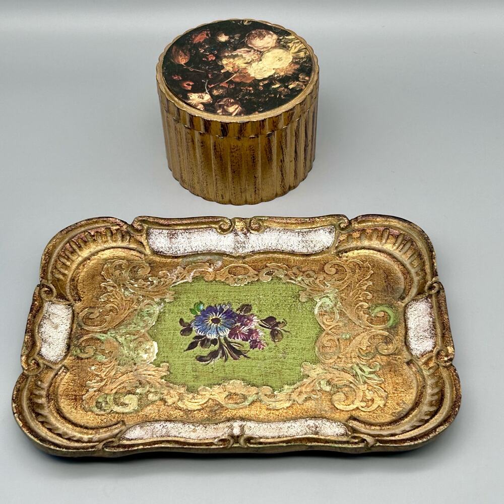 Vintage Italian Florentine/ Firenze Small Tray And Coasters (Read Description)